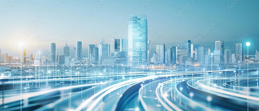 Fototapeta premium Smart city transportation systems, engineering simulation, futuristic urban mobility solutions