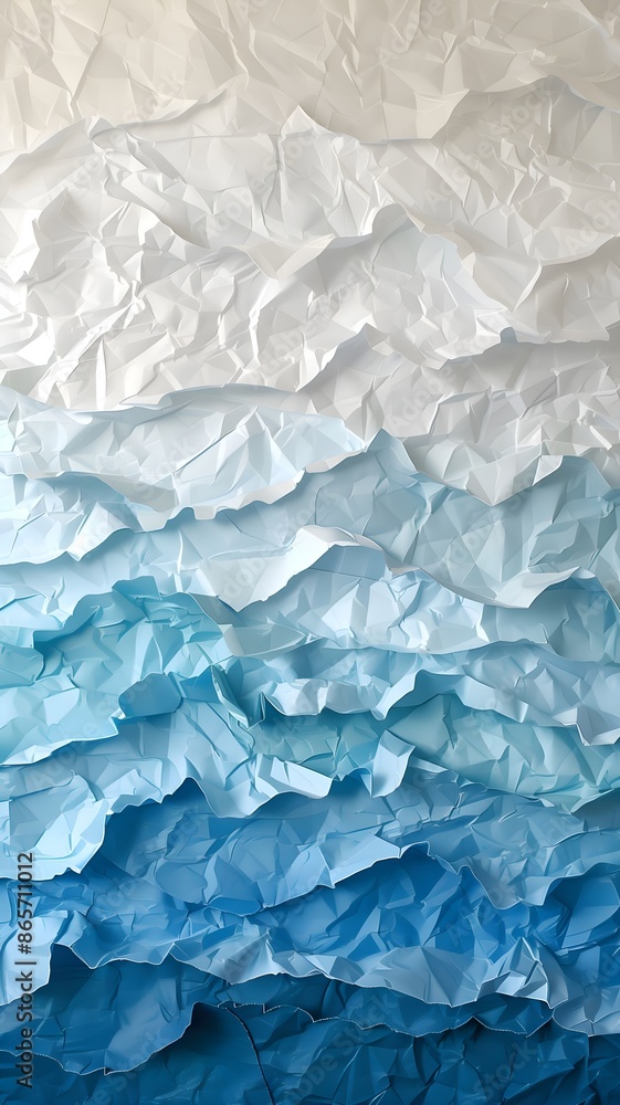 Obraz premium Abstract ocean waves made of torn paper, blue and white color palette