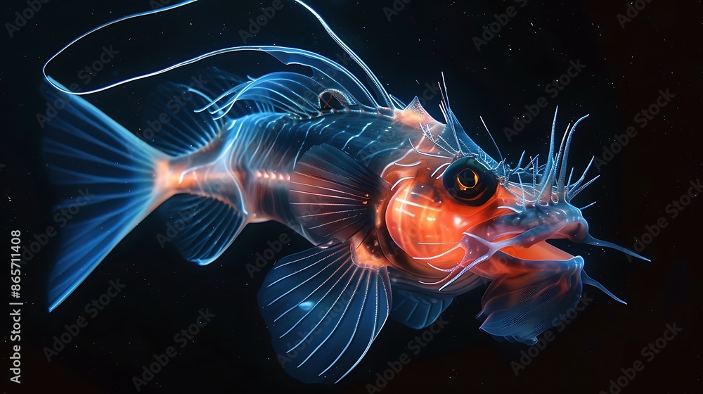 Deep within freezing water of Arctic Circle mysterious beauty of deepsea anglerfish revealed through lens of macrophotography setup Using specialized lighting technique bioluminescent lure elongated Deep within freezing water of Arctic Circle mysterious beauty of deepsea anglerfish revealed through lens of macrophotography setup Using specialized lighting technique bioluminescent lure elongated