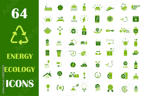 Green energy ecology icons set. Renewable energy, ecology and green electricity icons. Ecology and nature green symbol collection. Green energy, renewable energy and green technology. 