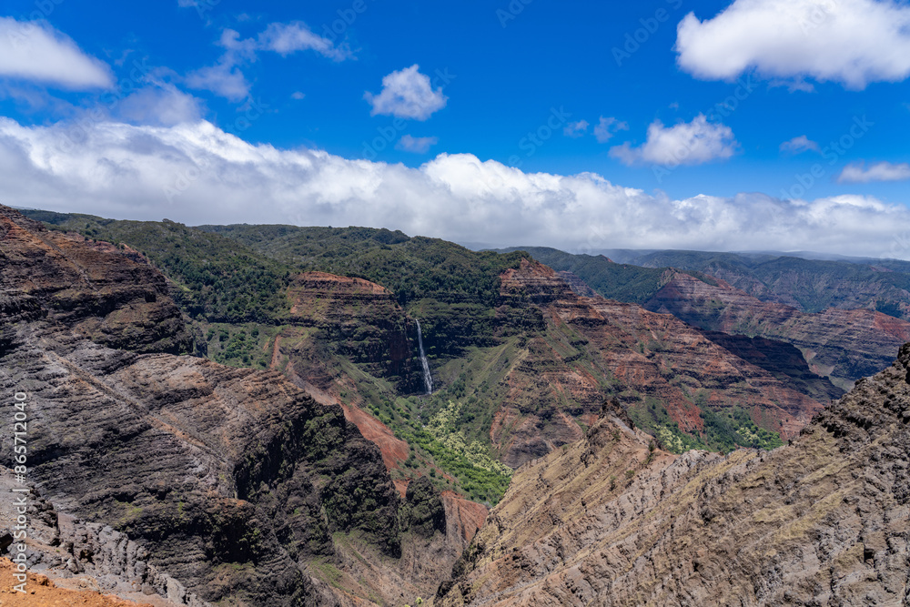 Waipo'o Falls, Waimea Canyon State Park, west Kauai, Hawaii. Waimea Canyon, also known as the Grand Canyon of the Pacific. Waipo'o Falls, Waimea Canyon State Park, west Kauai, Hawaii. Waimea Canyon, also known as the Grand Canyon of the Pacific.