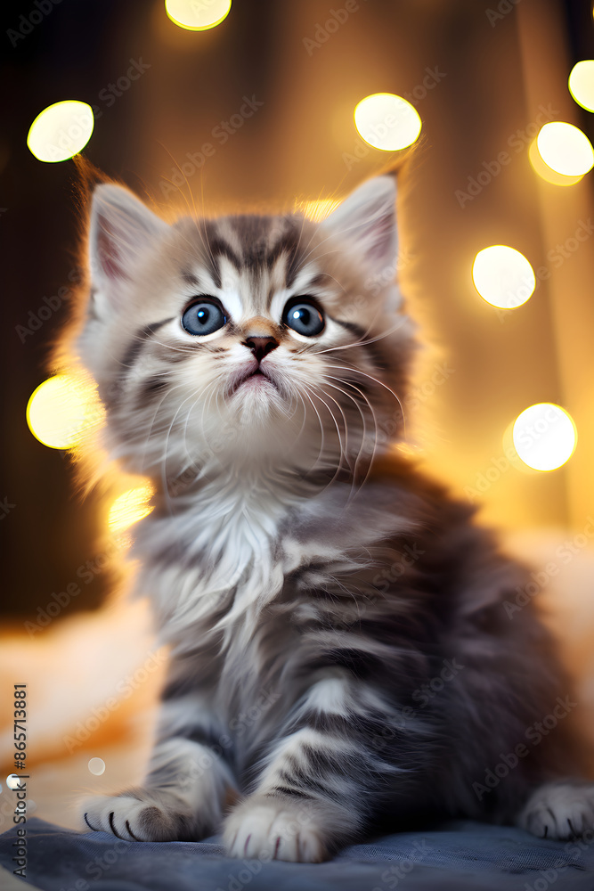 Charming Little Kitten with Twinkling Eyes and Soft Fur in a Warm Household Setting Charming Little Kitten with Twinkling Eyes and Soft Fur in a Warm Household Setting