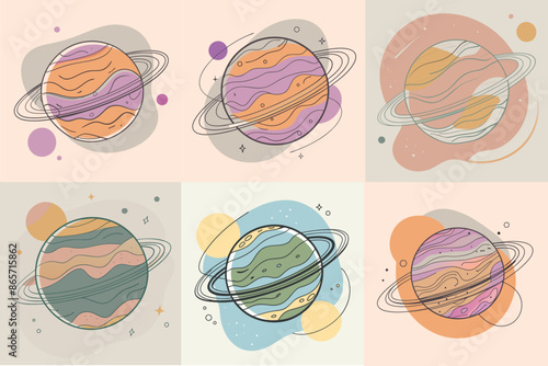 Vector set of futuristic cartoon planets