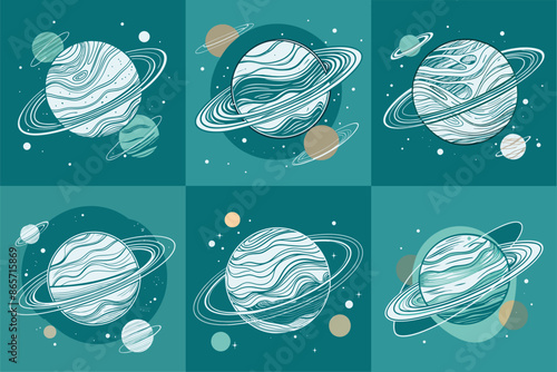 Vector set of futuristic cartoon planets