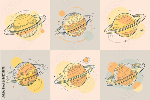 Vector set of futuristic cartoon planets