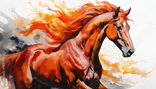 Blazing beauty: fire horse, oil painting, vibrant brushstrokes photo