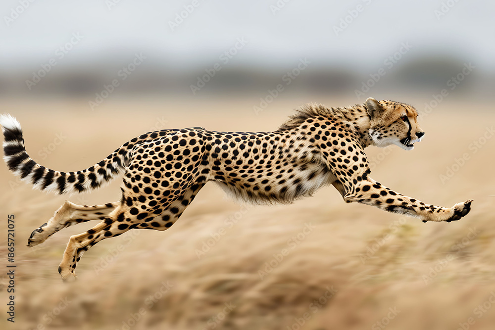 Obraz premium cheetah sprinting across plains showcasing the speed of nature and wildlife