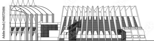 Sketch illustration silhouette vector drawing detailed architectural engineering design of modern auditorium building