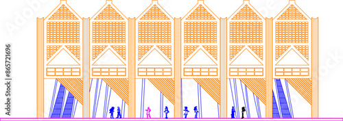 Sketch illustration silhouette vector drawing detailed architectural engineering design of modern auditorium building