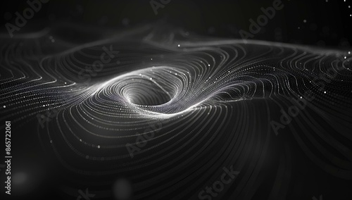 A digital visualization of a black hole with its event horizon, represented through an abstract wireframe design.