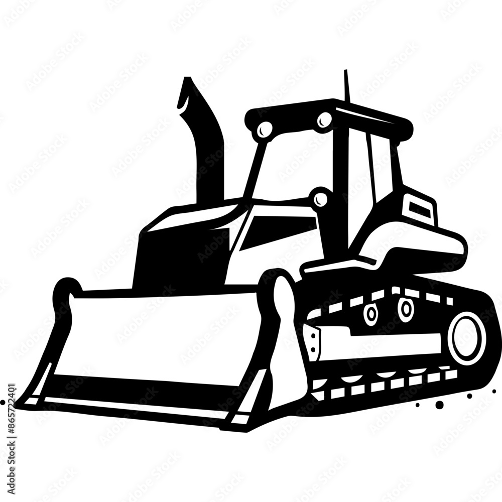 Naklejka premium Bulldozer Silhouette Black and White Logo Design Heavy Machinery Illustrations Construction Equipment Graphics Clipart for Construction