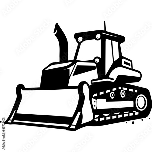 Bulldozer Silhouette Black and White Logo Design Heavy Machinery Illustrations Construction Equipment Graphics Clipart for Construction 