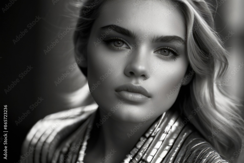 Fashionable beautiful young woman with high contrast shadow Fashionable beautiful young woman with high contrast shadow