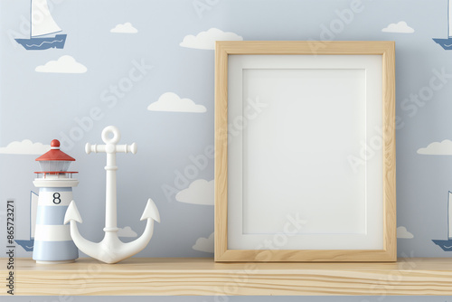 Ocean Theme Mockup, Photo Frame  Mockup, Empty Frame Display, under water theme room mockup