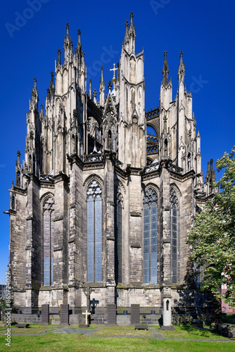 Cathedral cemetery in front of the eastern choir of the oldest part of cologne cathedral