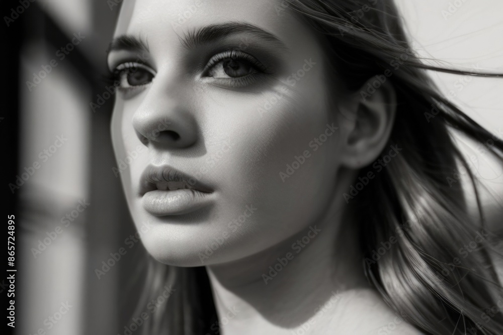 Fashionable beautiful young woman with high contrast shadow Fashionable beautiful young woman with high contrast shadow