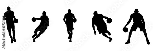 Group Basketball Player Black Silhouette On White Background