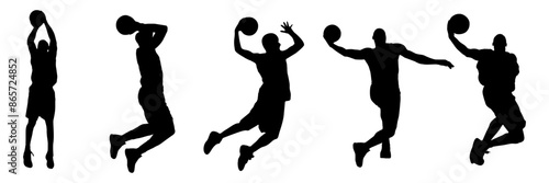 Group Basketball Player Black Silhouette On White Background