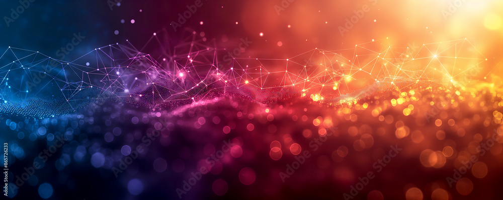 Vibrant digital landscape banner with glowing data points and network connections, representing the flow of information in a big, futuristic background theme. Vibrant digital landscape banner with glowing data points and network connections, representing the flow of information in a big, futuristic background theme.