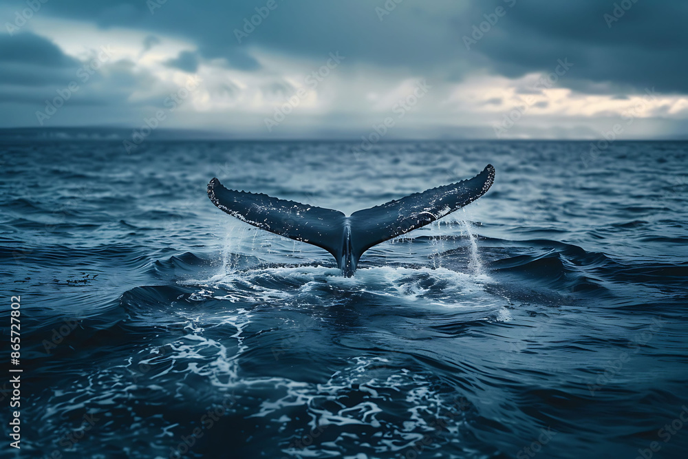 Fototapeta premium humpback whale tail slapping ocean surface showcasing the grandeur of nature and wildlife