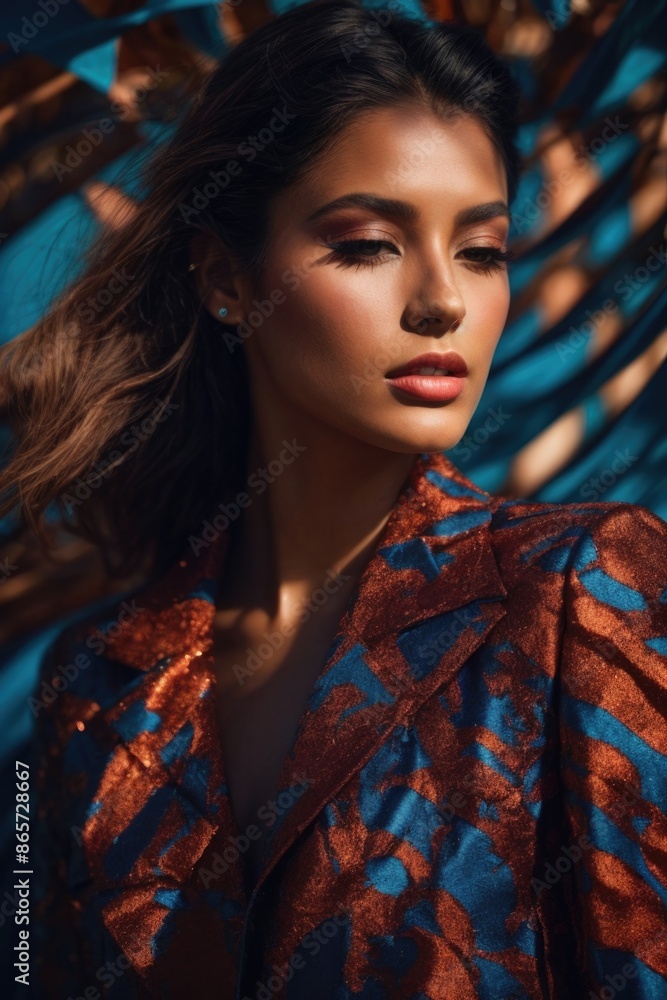 Fashionable beautiful young woman with high contrast shadow Fashionable beautiful young woman with high contrast shadow