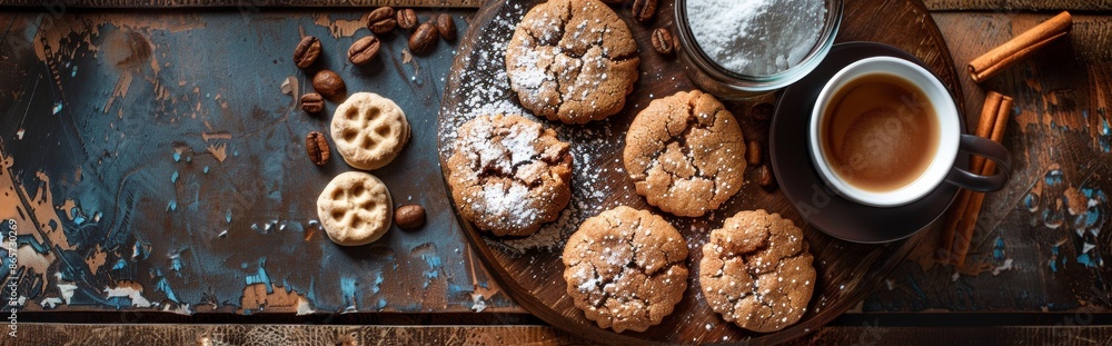 Cookies and Coffee on Wooden Table Cookies and Coffee on Wooden Table