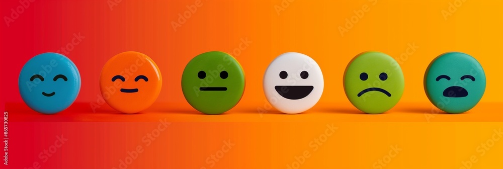 Colorful emoticon faces showing various emotions on a gradient background from red to orange Colorful emoticon faces showing various emotions on a gradient background from red to orange