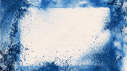 Grainy blue frame mock up with spray texture grunge style border frame web banner, center empty space for text, old vintage painted texture frame mockup.