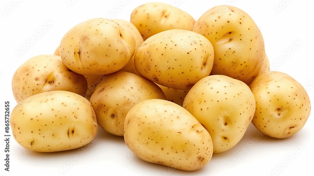 Close up of bunch of potatoes on white background. Close up of bunch of potatoes on white background.