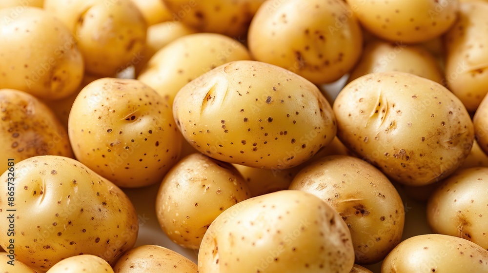 Close up of bunch of potatoes on white background. Close up of bunch of potatoes on white background.