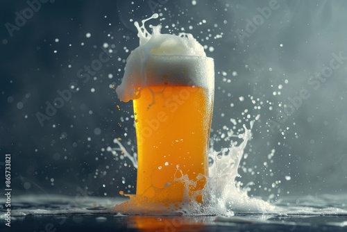 Lager beer splash on grey background  alcohol concept ad. photo