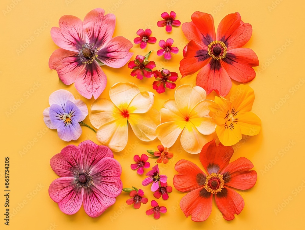 Flowers flat design top view theme spring water color Triadic Color Scheme Flowers flat design top view theme spring water color Triadic Color Scheme