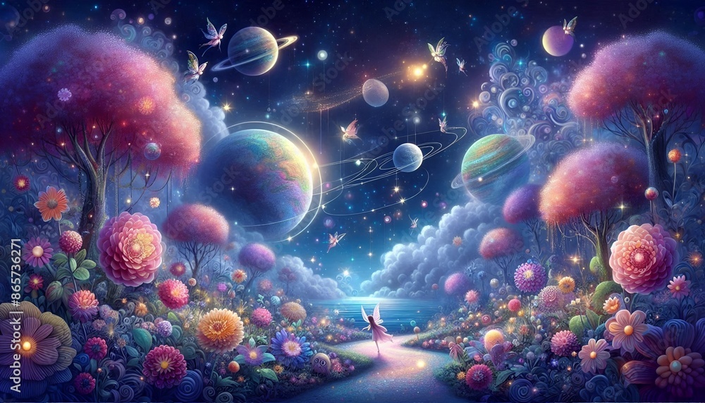 Celestial Garden with Floating Planets. Celestial Garden with Floating Planets.
