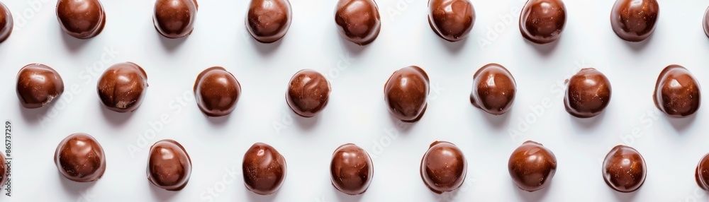 Symmetrical Chocolate-Covered Nuts Art Composition on White Background Symmetrical Chocolate-Covered Nuts Art Composition on White Background