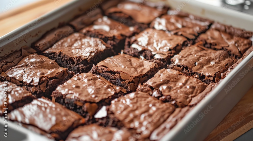 Homemade chocolate brownies in a baking dish, freshly baked and steaming Homemade chocolate brownies in a baking dish, freshly baked and steaming