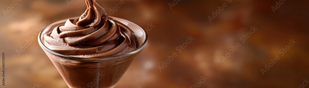 Creamy Delight: Artistic Chocolate Mousse in Glass Cup on Soft Focus Background Creamy Delight: Artistic Chocolate Mousse in Glass Cup on Soft Focus Background