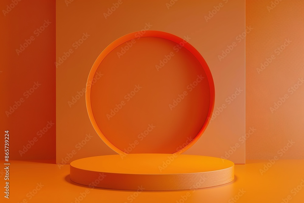minimalist round podium in orange background minimalist round podium in orange background