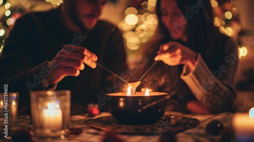 Wallpaper Mural Cozy Romantic Evening: Couple Sharing Melted Chocolate Fondue - Intimate Relationship Scene Torontodigital.ca