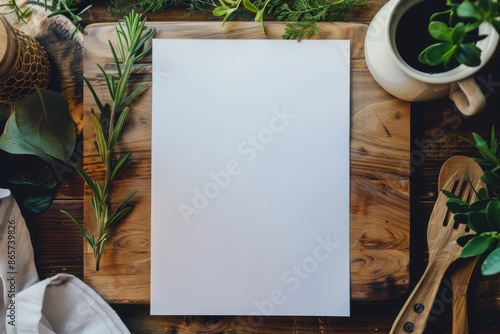 White blank restaurant menu sign on a table photo