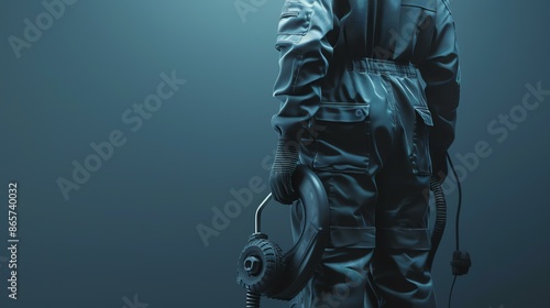This is a 3D rendering of a man in a spacesuit. He is wearing a helmet and a backpack. The background is a dark blue.