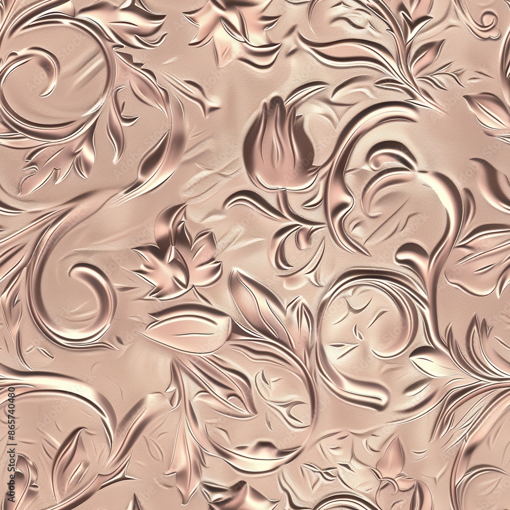 Rose gold metallic texture with an embossed floral design, seamless pattern Rose gold metallic texture with an embossed floral design, seamless pattern
