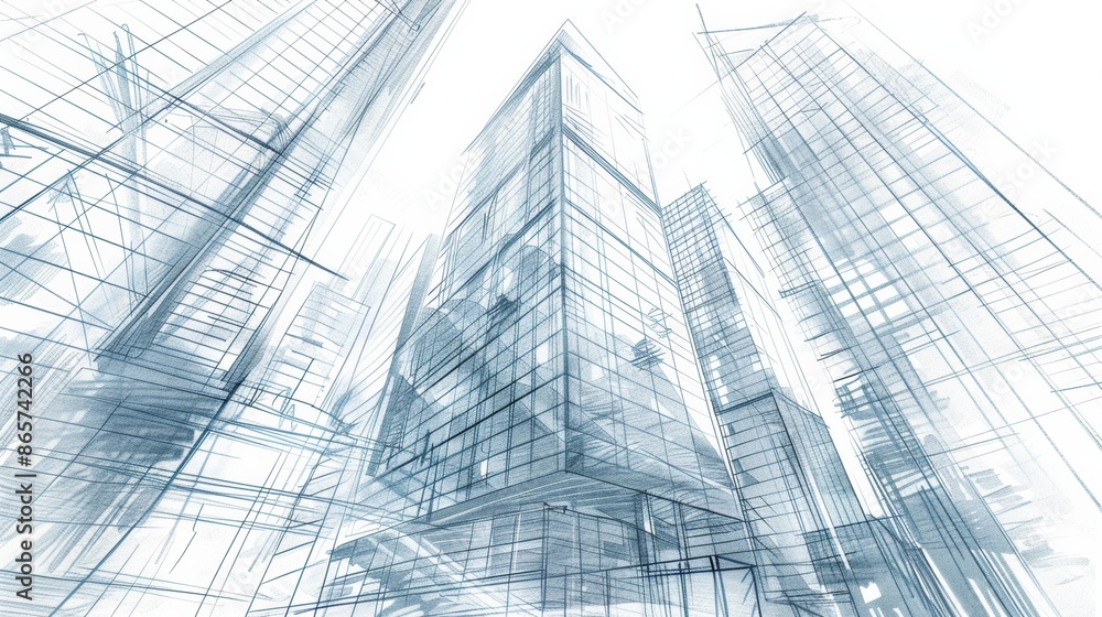 A detailed sketch of a modern skyscraper in a bustling city, showcasing the intricate architectural design and glass reflections. A detailed sketch of a modern skyscraper in a bustling city, showcasing the intricate architectural design and glass reflections.