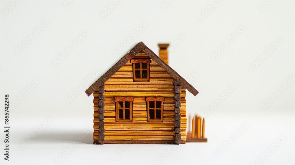 Miniature wooden house on white background with text space Miniature wooden house on white background with text space