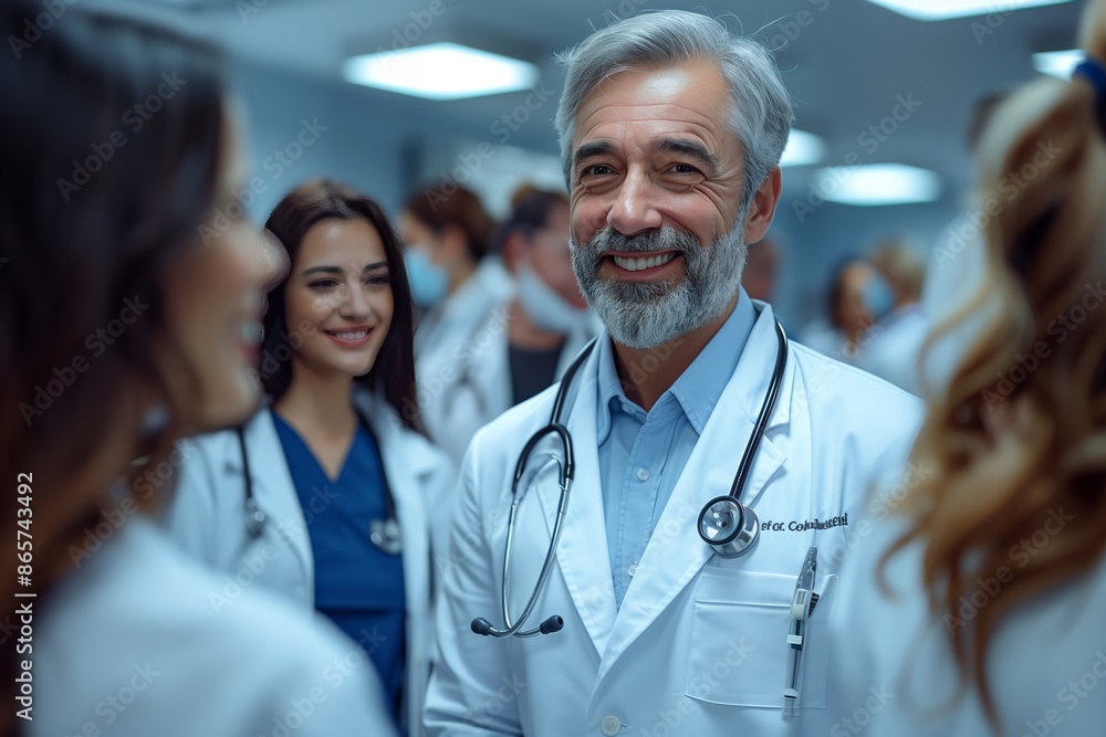 Smiling Doctor With Stethoscope in Hospital Hallway Smiling Doctor With Stethoscope in Hospital Hallway