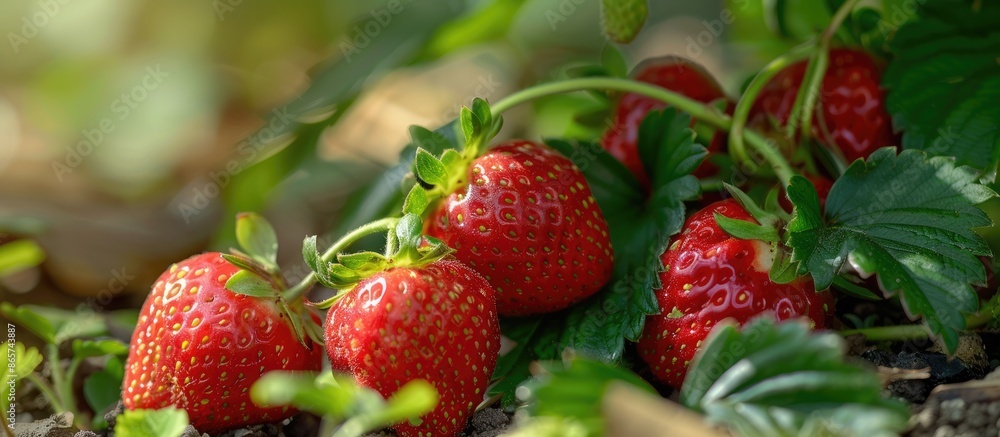 Fresh strawberries in a garden farm: Organic, healthy, and bursting with vitamins, waiting to be picked and savored. Fresh strawberries in a garden farm: Organic, healthy, and bursting with vitamins, waiting to be picked and savored.
