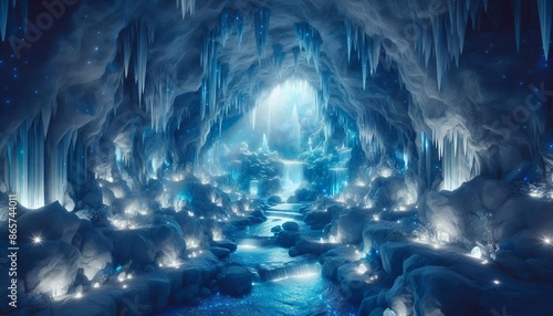 Crystal Caves with Luminous Waterfalls.