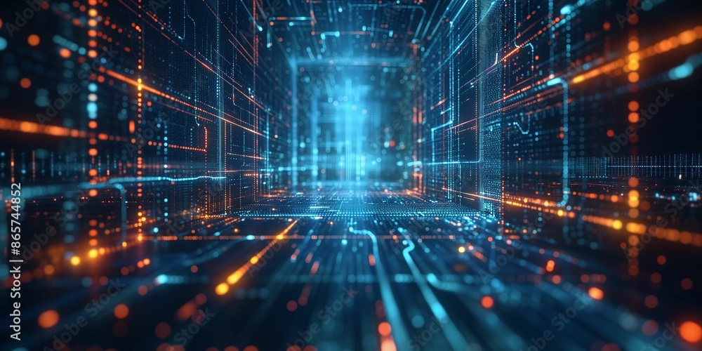 Fototapeta premium Abstract Digital Network With Glowing Lines And Patterns