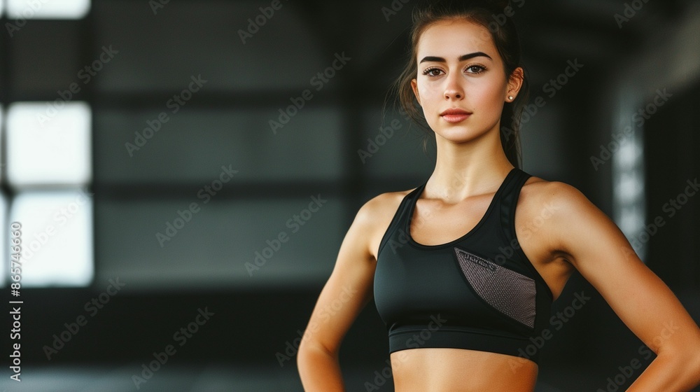 Confident Female Athlete in Black Sports Bra During Workout Confident Female Athlete in Black Sports Bra During Workout