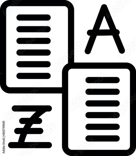 Line art icon of a translator app converting text from one language to another