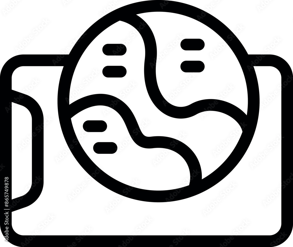 Line art icon of a passport showing the earth, representing global travel and international exploration